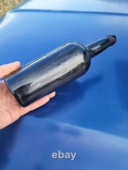 Remarkable 1830s Primitive RUM Bottle? Neat Antique Black Glass LIQUOR BOTTLE