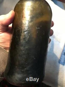 Rev War 18th Century Hand Blown English Black Glass Rum Bottle Great Cond. 1760