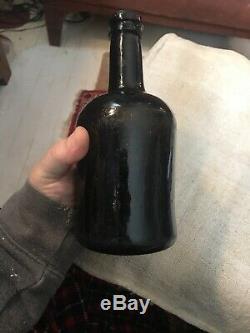 Rev War 18th Century Hand Blown English Black Glass Rum Bottle Great Cond. 1760