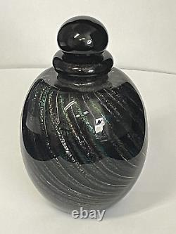 Robert Eickholt 1984 Art Glass Perfume Bottle Iridescent Rainbow Swirls in Black