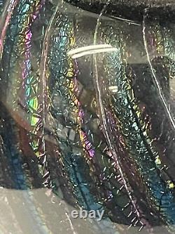 Robert Eickholt 1984 Art Glass Perfume Bottle Iridescent Rainbow Swirls in Black