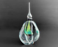 Robert Eickholt 7 Green Black Dichroic Abstract Art Glass Perfume Bottle 1997