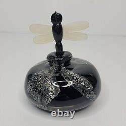 Rollin Karg Perfume Bottle Hand Blown Glass Black Dragonfly Artist Signed