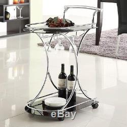 Rolling Buffet Kitchen Dining Serving Cart with 2 Black Glass Shelve Wine Bottle