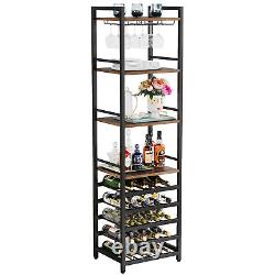 Rustic Wine Bakers Rack, Freestanding Wine Rack with Glass Holder & Wine Storage