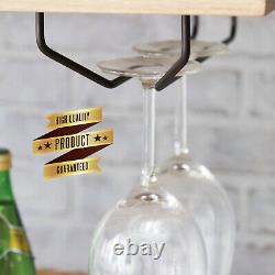 Rustic Wine Bar Cart Industrial Style Liquor Rack Glass Bottle Storage Pub Wood