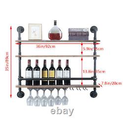 Rustic Wine Shelf Rack Bottle 8 Glass Holder Wall Mounted Home Bar 92x20x89cm US