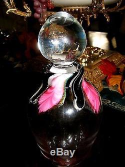 SALE! LOTTON STUDIOS SCENT BOTTLE Pink Floral w Black, 8 tall, 2004, Signed