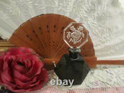 SIGNED Black & Clear CZECH GLASS PERFUME BOTTLE, STOPPER withROSES, NO DAUBER