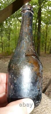 SMALL BLACK GLASS BOTTLE-Champagne Splits-Pipe Pontil-1820s-1830
