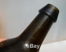 SQUAT BLACK GLASS ALE BOTTLE-Wedge Top-Three Piece Mold-Sticky Pontil-1840s