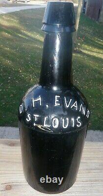 ST. LOUIS MISSOURI. D. H. EVANS, 1850's Era, Black Glass Ale
