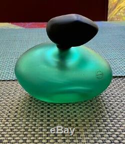 Salviati Murano Italian Art Glass Frosted Green Perfume Bottle With Black Top