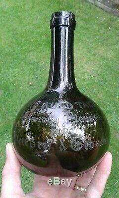 Scottish Blown Pontil Black Glass Whisky Bottle Firhill Works, HENDRY & GIBSON