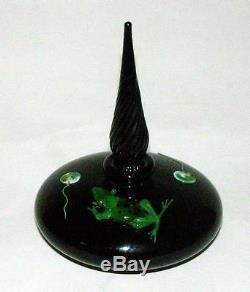 Seldom Seen 1989 Correia Art Glass Black Perfume Bottle with Frog & Poliwogs