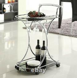 Serving Bar Cart Glass Metal Kitchen Wine Storage Trolley Wheels Coaster 910001