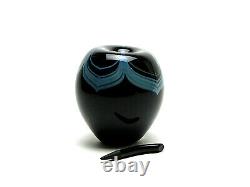 Signed Black Blown Glass Perfume Bottle Apple Shape WithPulled Feather Design