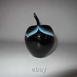 Signed Black Blown Glass Perfume Bottle Apple Shape WithPulled Feather Design