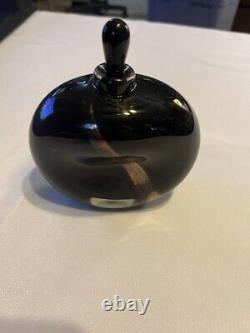 Signed Fellerman Art Glass Black Perfume bottle with Dauber with gold Design