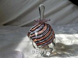 Signed Heron Art Glass Perfume Bottle Pink Black Lavender Swirl Paperweight