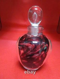 Signed Richard Harkness Studio Art Glass perfume bottle purple and black 4.50