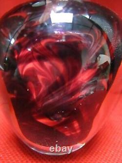 Signed Richard Harkness Studio Art Glass perfume bottle purple and black 4.50