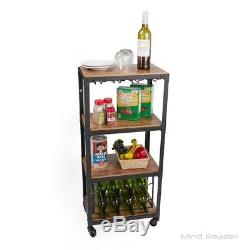 Sleek Wine Storage Cart Bottle Rack Glass Holder Minibar 4-Shelf Drink Storage