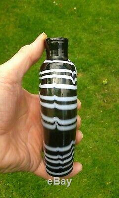 Small Pontil Nailsea Type Free Blown Black Glass Flask Bottle C1830