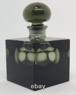 Small Vintage Square Black Glass Crystal Perfume Bottle Art Deco Very Rare