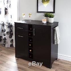 South Shore Vietti Bar Cabinet with Bottle and Glass Storage in Black Oak New