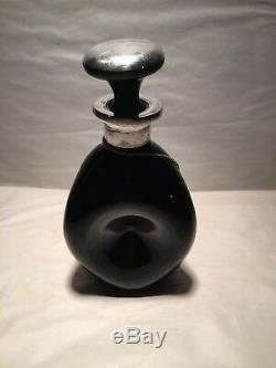 Sterling Silver Overlay Pinch Bottle Decanter Black Glass