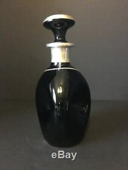 Sterling Silver Overlay Pinch Bottle Decanter Black Glass Gin Vintage