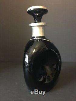 Sterling Silver Overlay Pinch Bottle Decanter Black Glass Rye Vintage