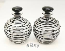 Steuben Art Glass Black Threaded Perfume Bottle #6619