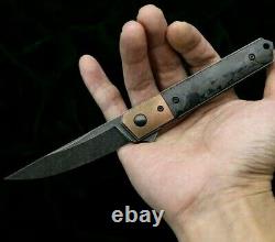 Straightback Folding Knife Pocket Hunting Survival N60 Blade Titanium Handle EDC