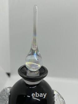 Studio Art Glass Handblown Black & Applied Glass Perfume Bottle withDauber 6 3/4