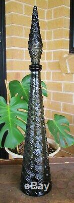 Stunning Charcoal Black Wave Italian Art Glass Genie Bottle Decanter MCM Vintage