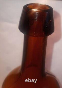 Stunning Crude Amber Demijohn Bottle Applied Top Mold Blown 1800s Snap Case Mold