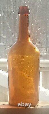 Stunning Crude Amber Demijohn Bottle Applied Top Mold Blown 1800s Snap Case Mold