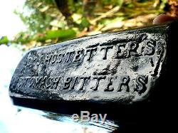 Super crude Hammer whittled Black Glass DR. J. HOSTETTERS STOMACH BITTERS 1860S