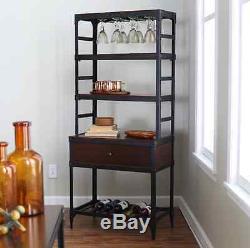 Tall Bakers Rack Kitchen Shelf Rustic Wine Bottle Glass Storage Tower Pantry NEW