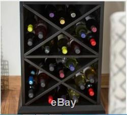 Tall Wine Tower Bar Cabinet Modern 24 Bottle Glass Storage Rack Wood Black NEW