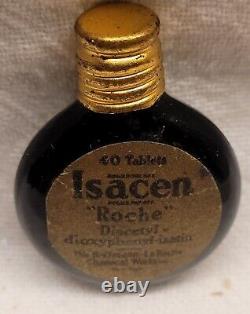 Tiny Isacen Roche Black Glass Sheared Top Original Label Hoffmann La Roche Empty