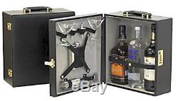 Travel Bar Set Leather Liquor Briefcase 3 Bottle Flask Glasses Drink Gift Black