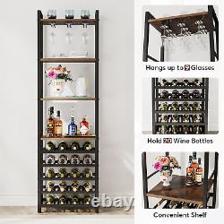 Tribesigns 20 Bottle Wine Bakers Rack Wine Bar Cabinet with Glass Holder & Shelves
