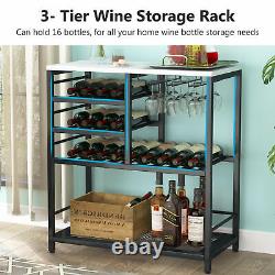 Tribesigns Morden Wine Rack Table with Glass Holder Wine Bar Cabinet Bottle Holder