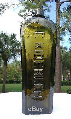 Tumbled 1800's Antique E. Kiderlen Black Glass Gin Bottle! Stunning
