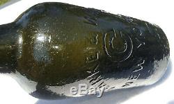 Tumbled 1860's Antique Black Glass Clarke & White, Saratoga Water Bottle