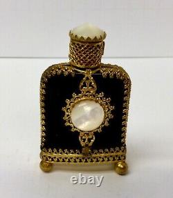 Unique Ornate Mini Austrian Perfume Bottle Black White Cabochons