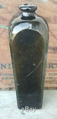 Unique Rare Antique Sealed Case Gin Black Glass Bottle string from seal to lip